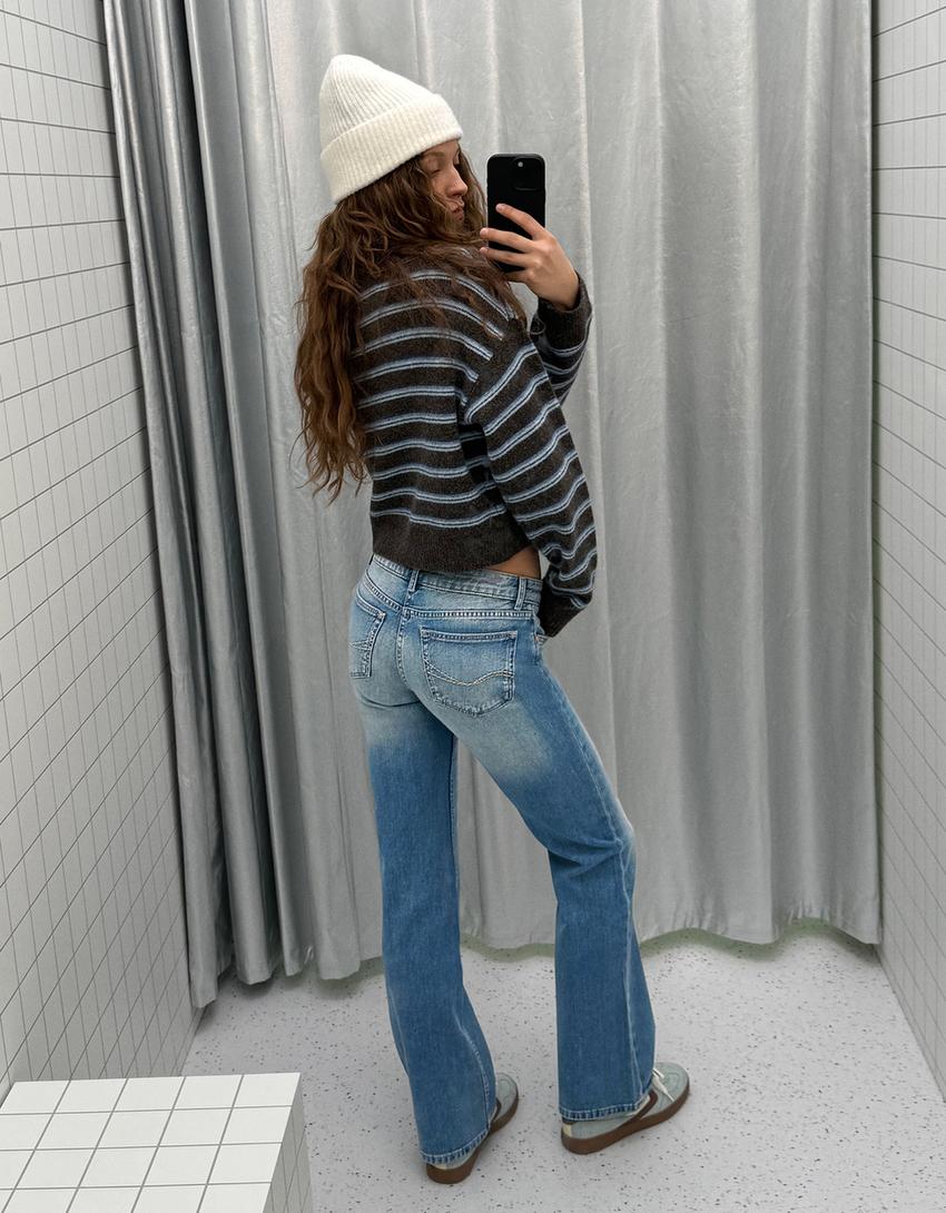 Jeans bootcut taille basse-Bleu lavé