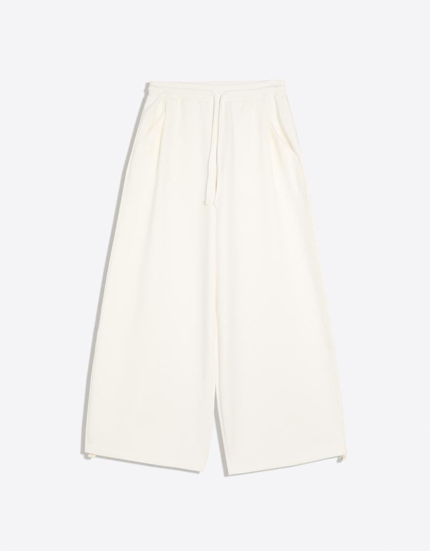 Modal barrel fit pantolon-Krem