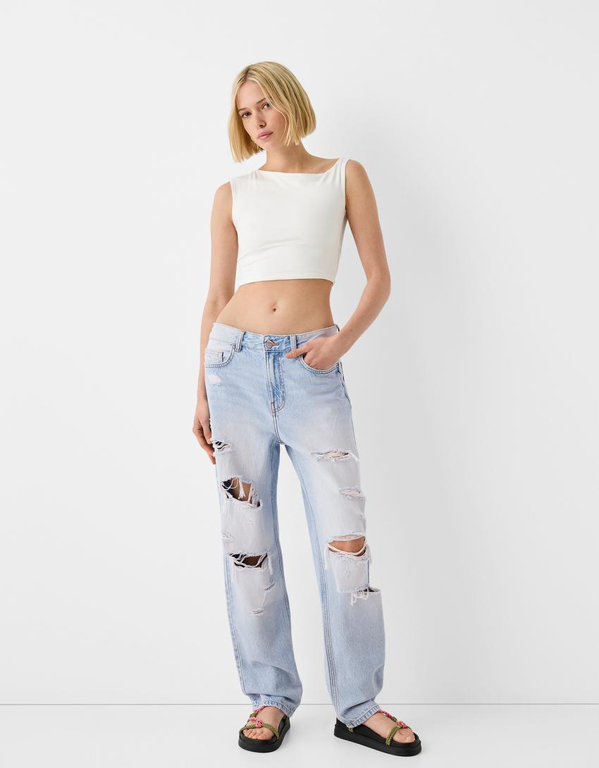 Cropped straight jeans-Light blue-0