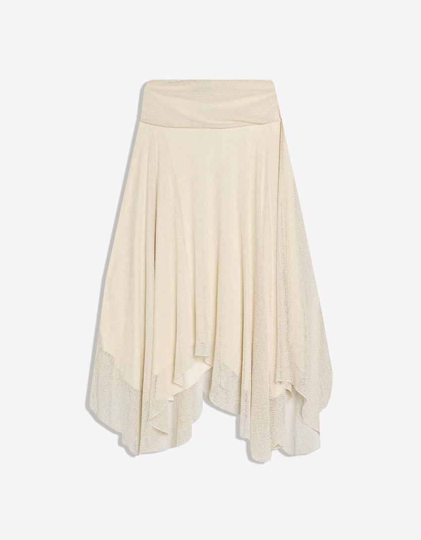 Parlak file midi etek-Krem