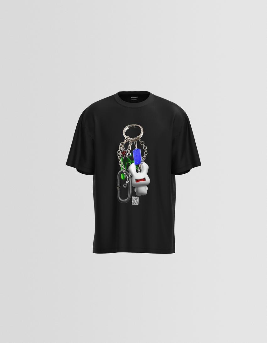 Koszulka z krótkim rękawem Bershka Wearable Art-Czarny-5