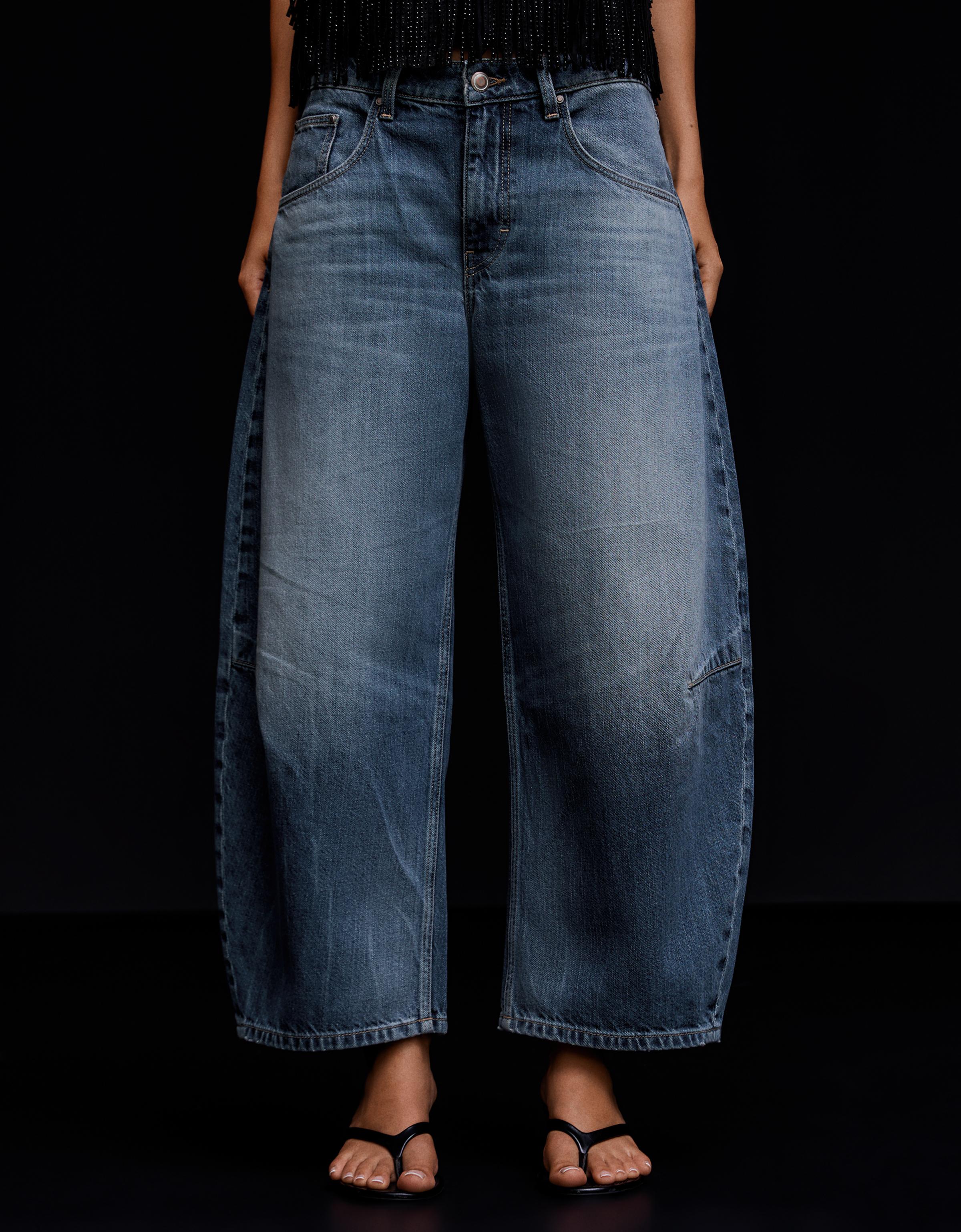 Cropped barrel-leg jeans — Light blue