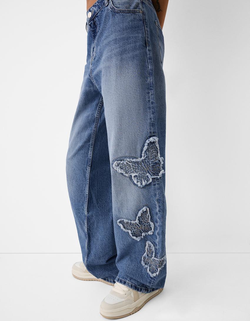 Butterfly baggy jeans-Light blue-3