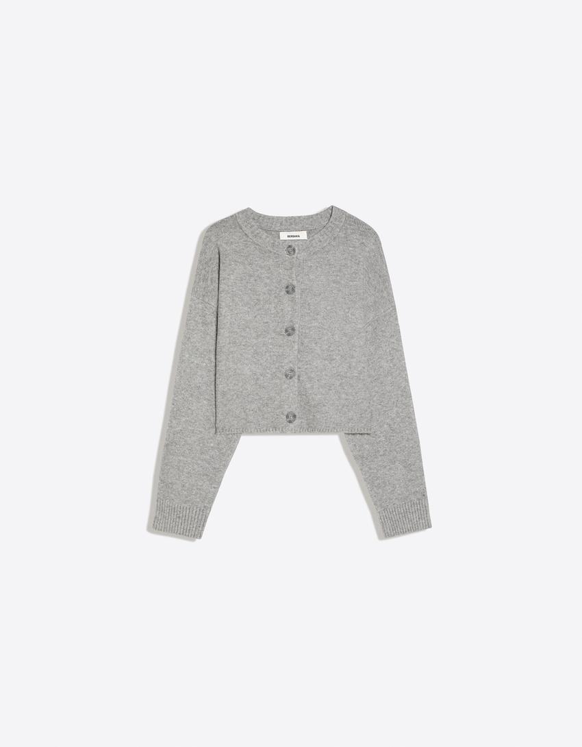 Jacke mit Rundausschnitt aus Soft-Touch-Material-Grau
