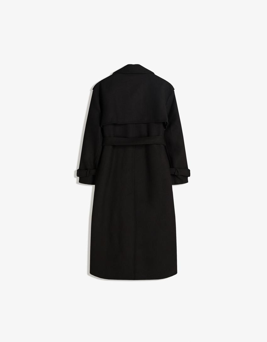 Sobretudo trench com lã oversize-Preto