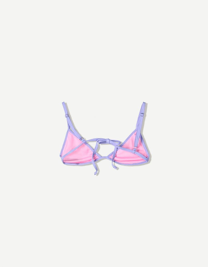 Contrast ribbed bikini top-Pink-4