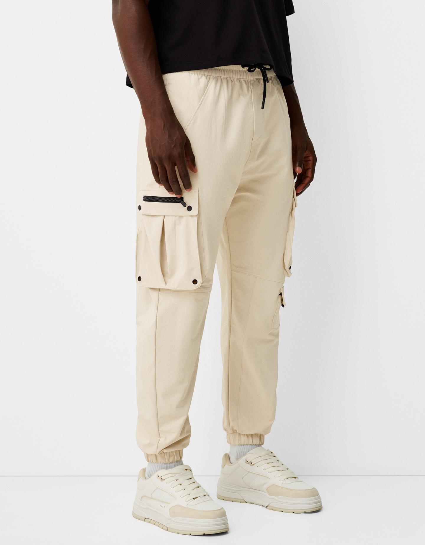 Bershka Pantaloni Tuta Cargo Tecnici Uomo Xs Sabbia