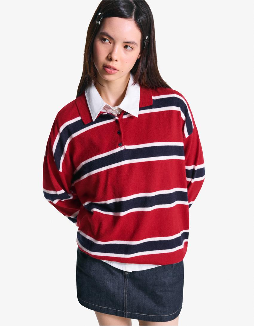 Camisola gola de polo-Vermelho