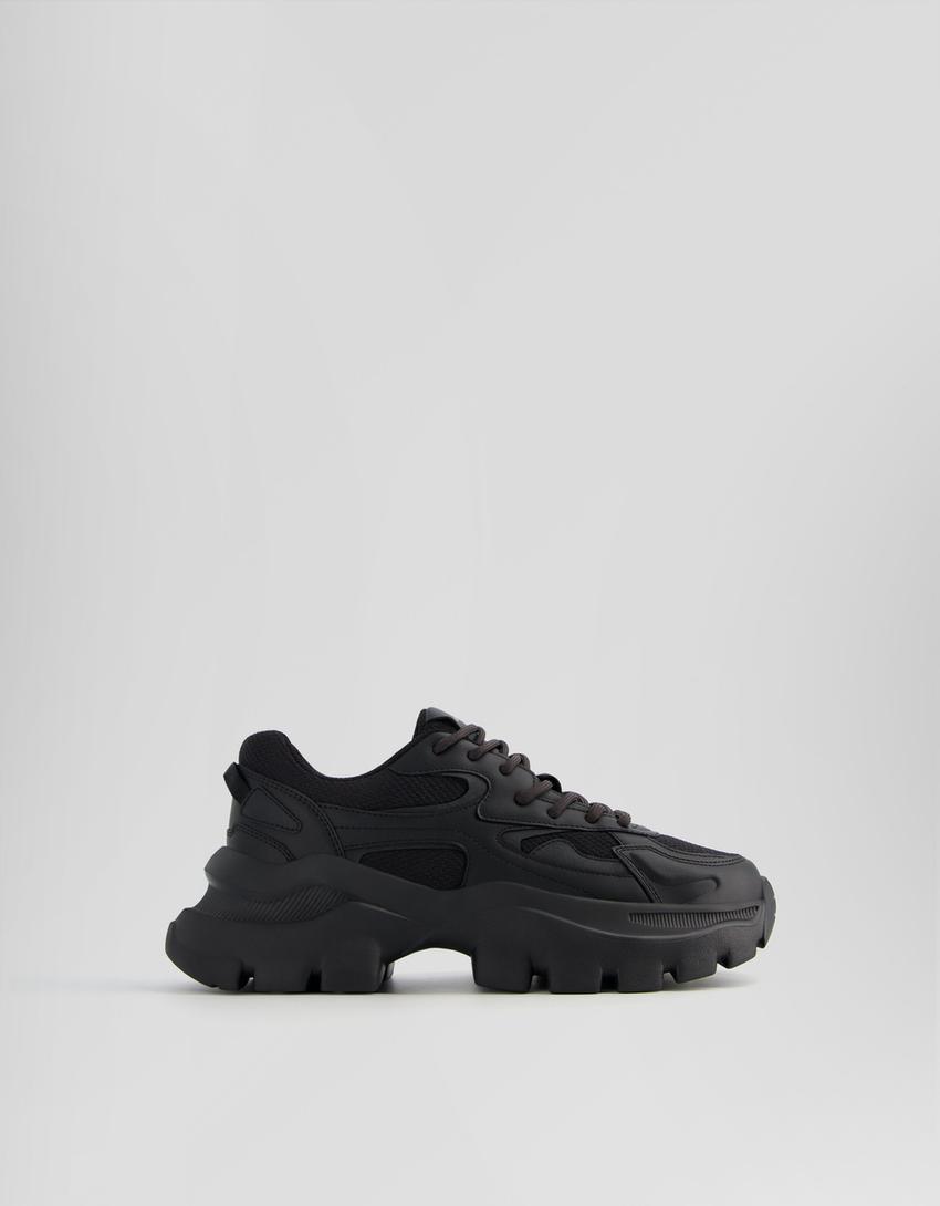 Sneakers contrastantes semelle crantée-Noir-0