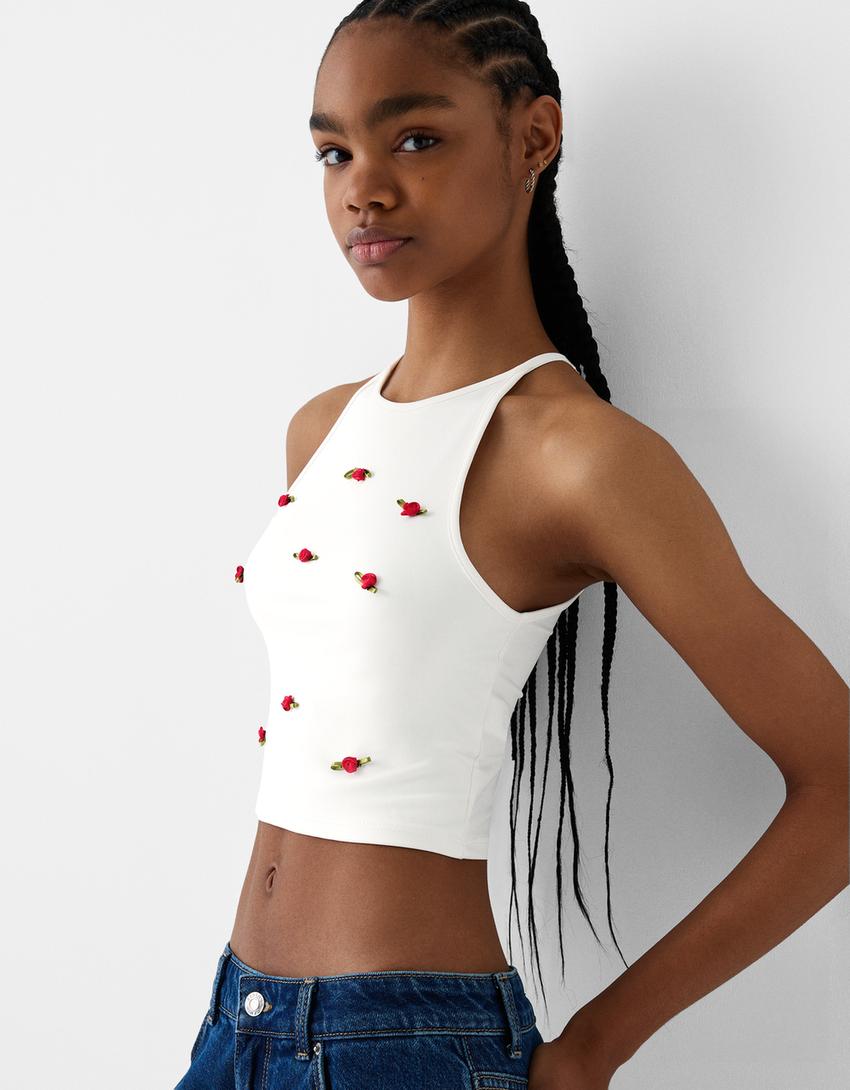 Halter top with bows-Cream-2