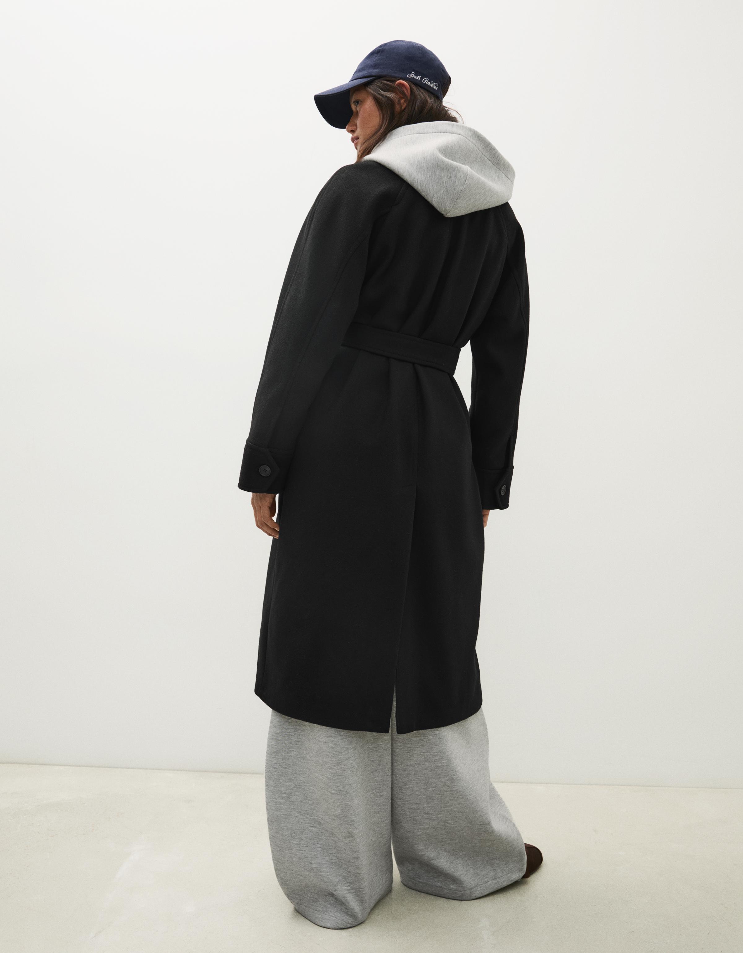 Long soft belted coat — Black