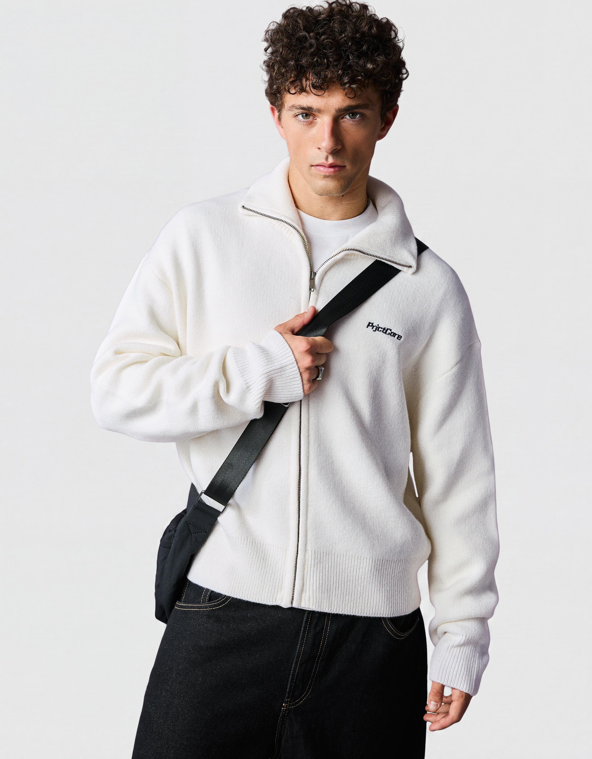 Boxy knit zip jacket — Off white