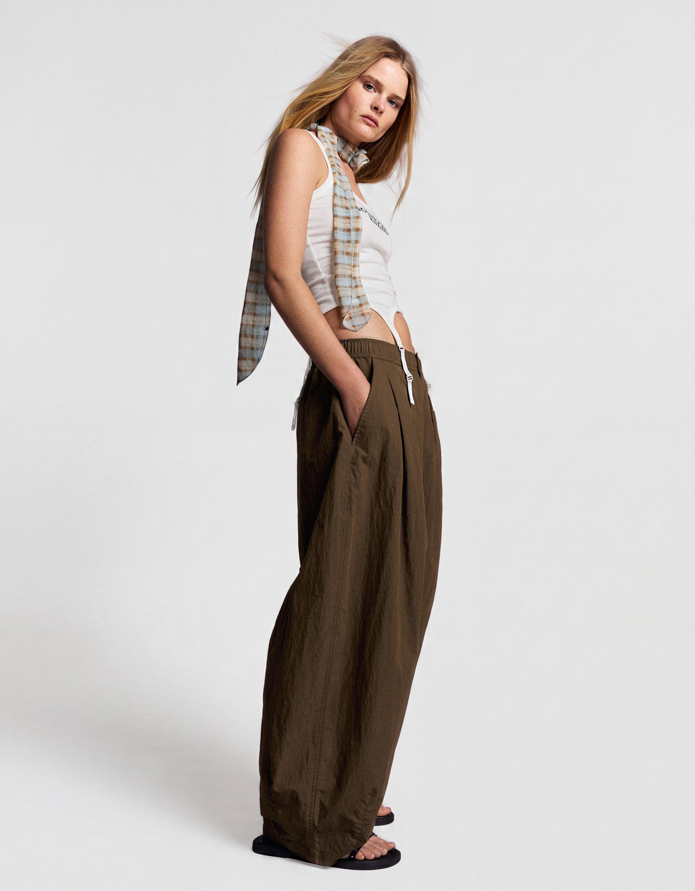 Technical cropped volume trousers — Brown