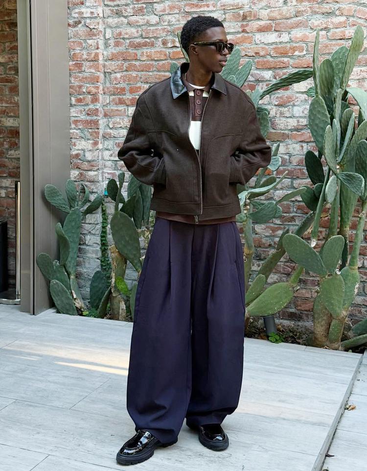 Synthetic wool jacket with contrast collar