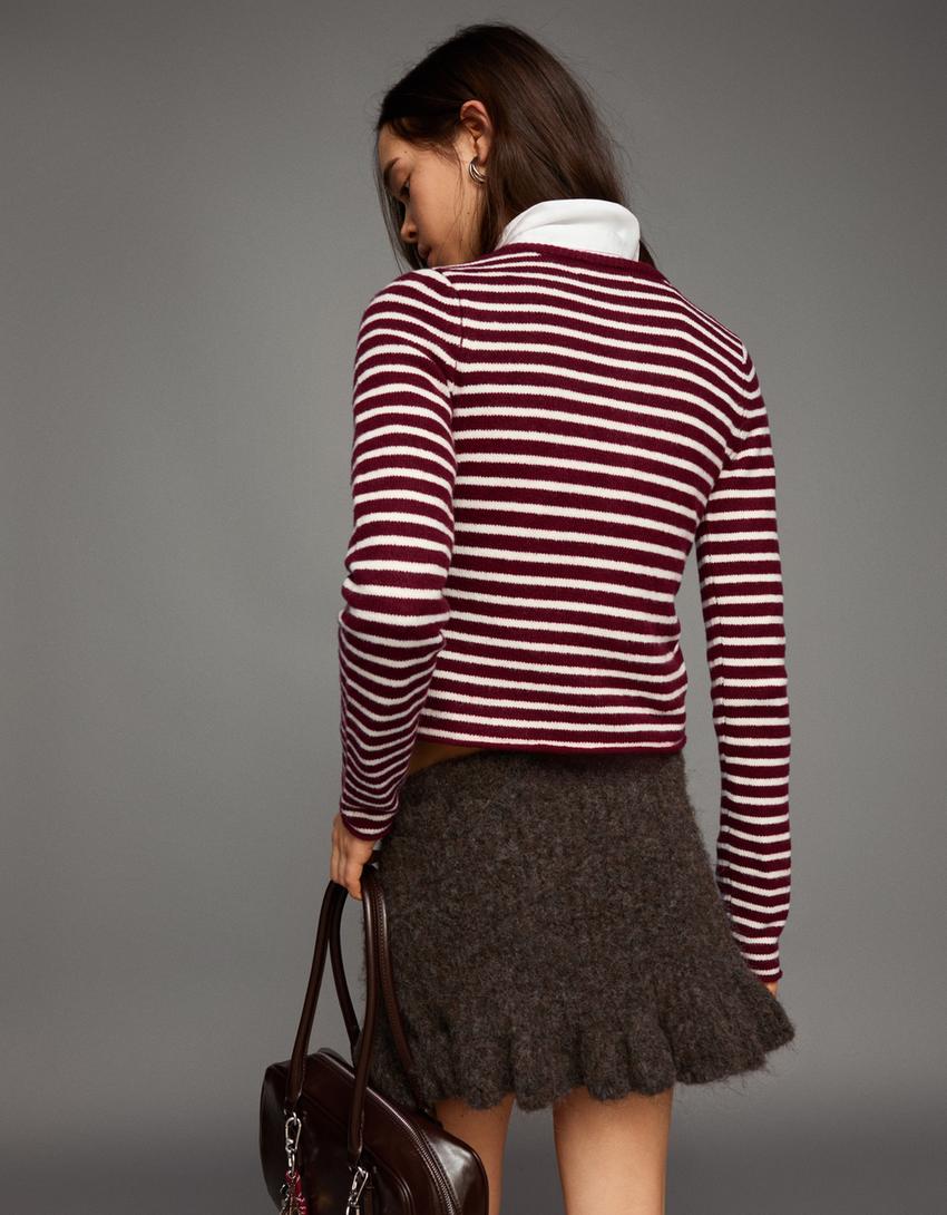 Çizgili örgü hırka-Bordo