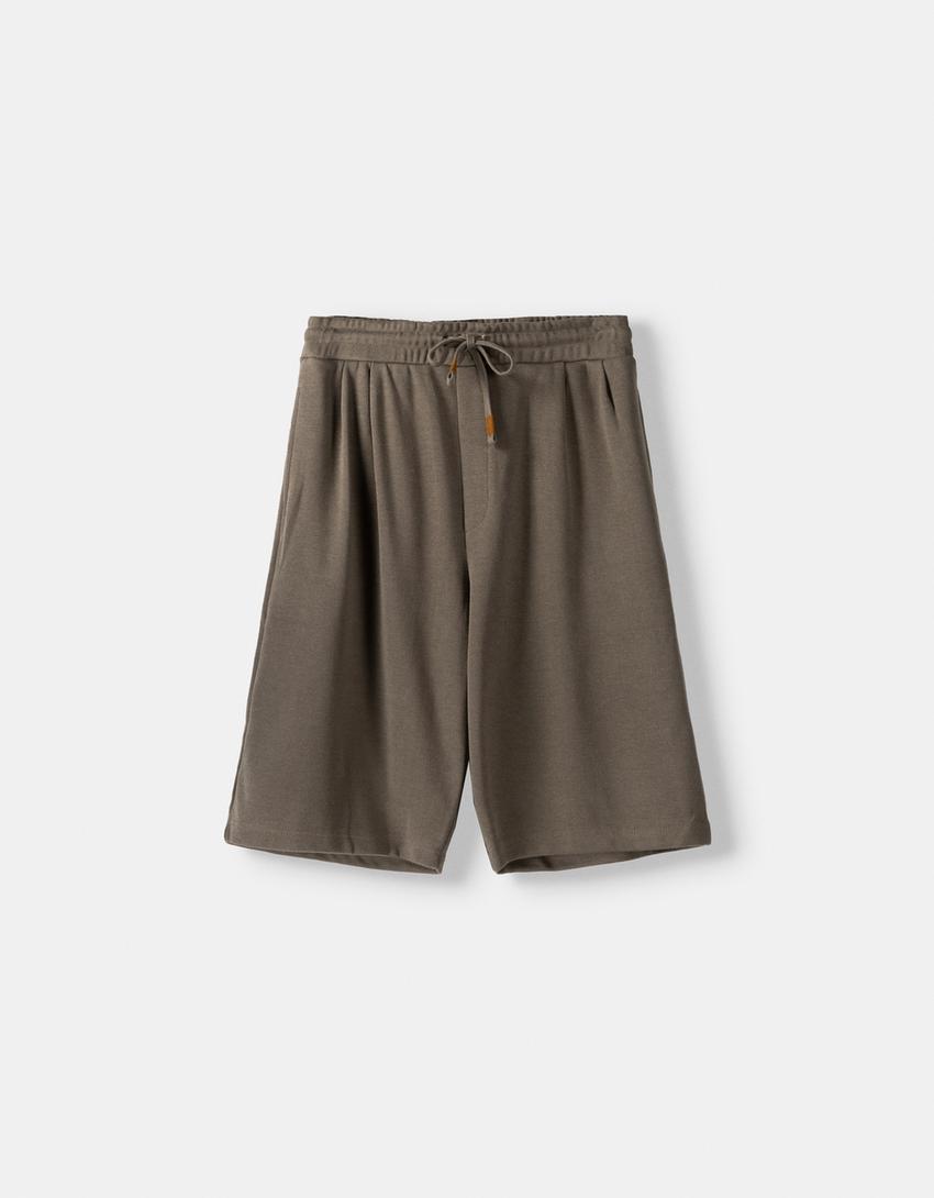 Calções bermuda baggy nervuras-Caqui-4