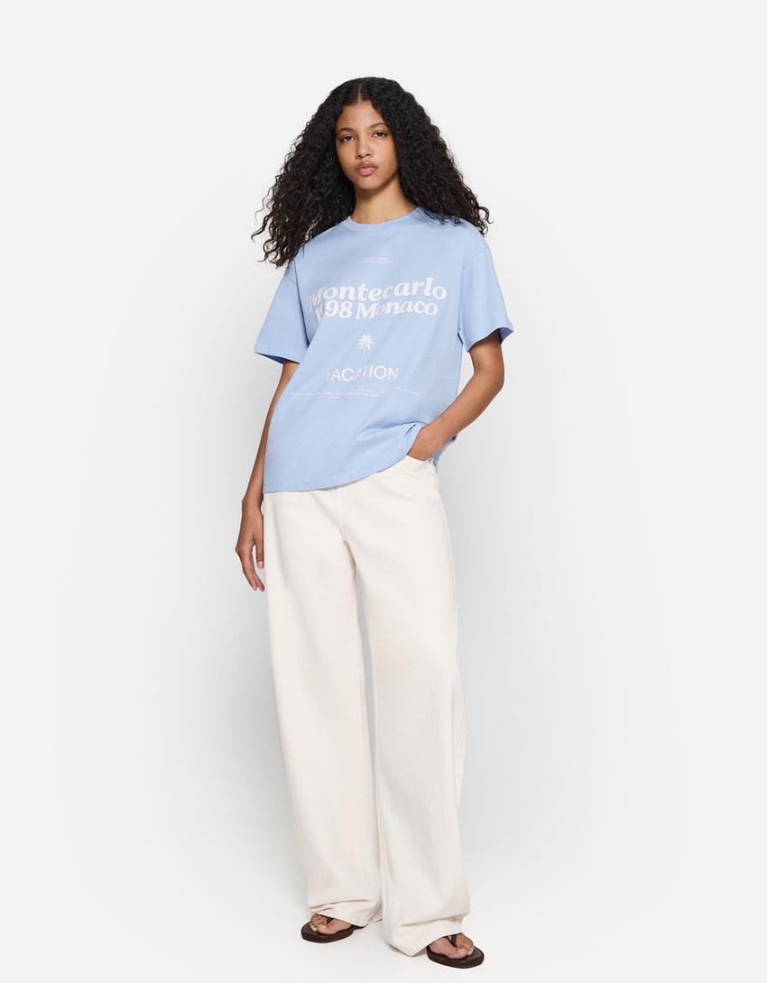 Short sleeve T-shirt with print-Light blue