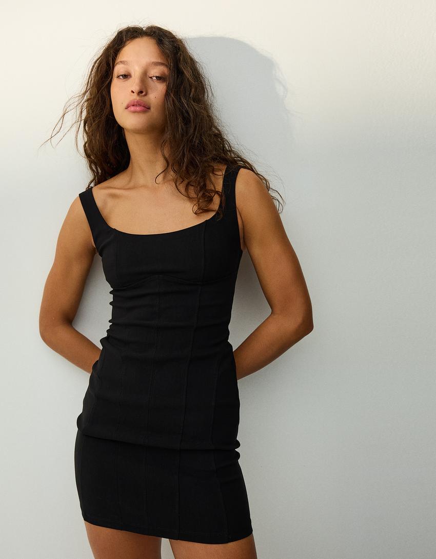 Vestido tirantes mini bengalina-Negro