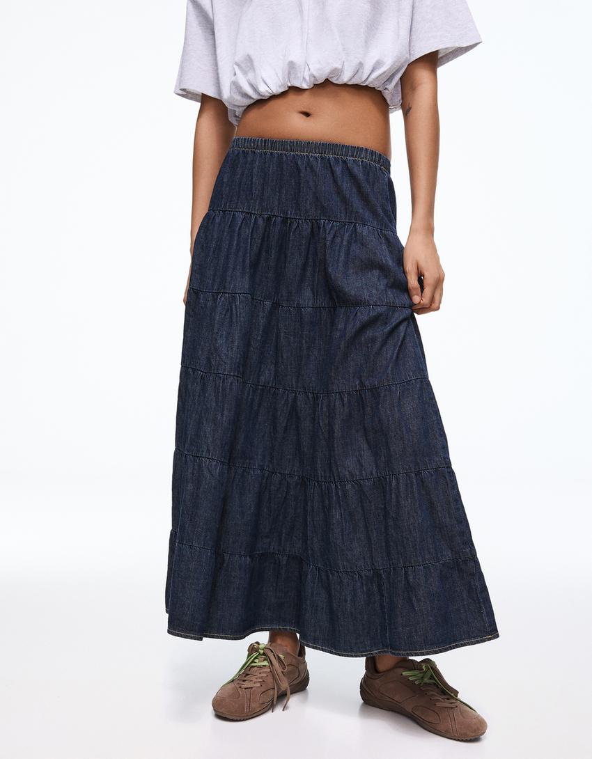 Maxi denim skirt-Blue