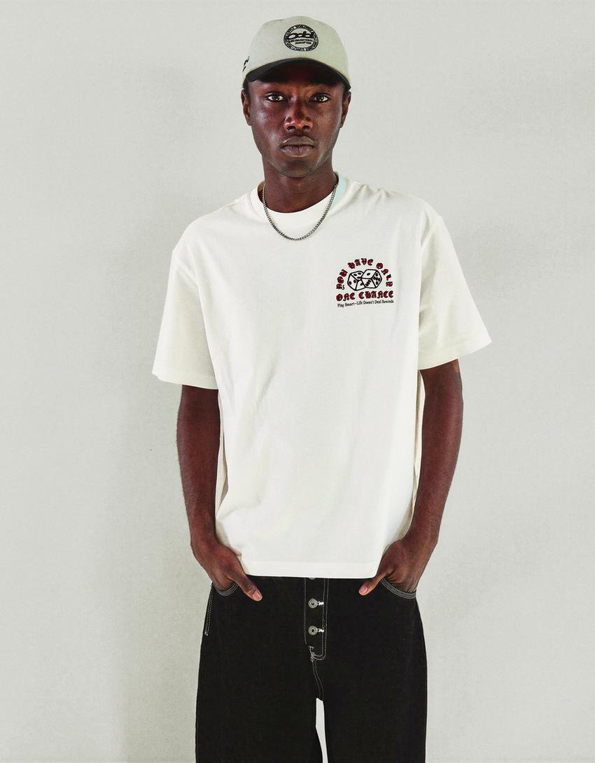 Lyhythihainen printti-t-paita-Valkoinen