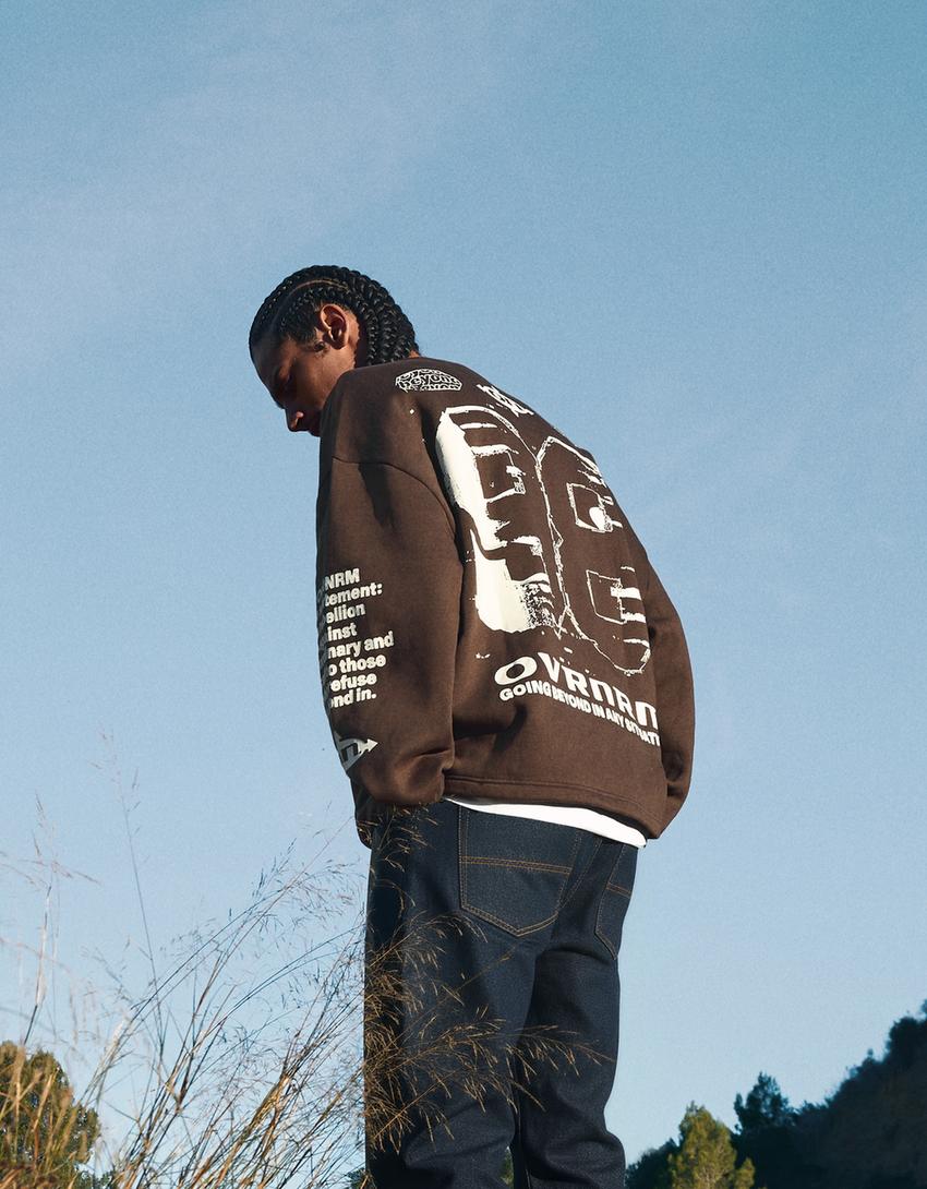 Felpa oversize stampa-Marrone