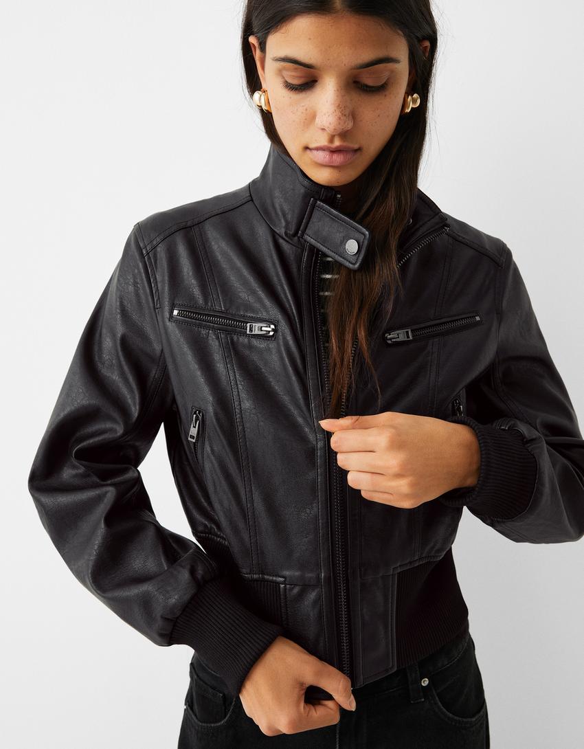 جاكيت من الجلد الاصطناعي-أسود-2