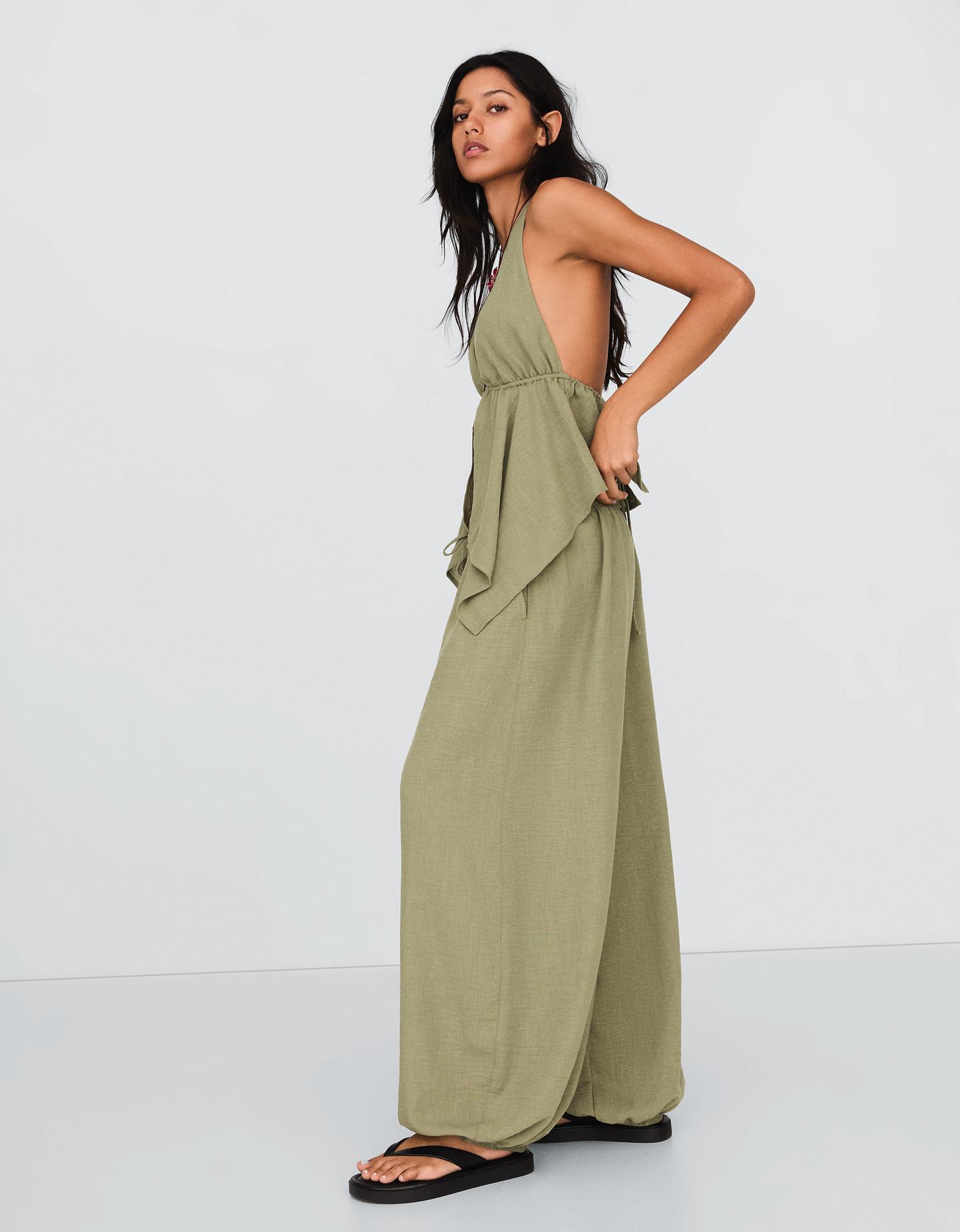 Bershka rustykalne spodnie bombki khaki