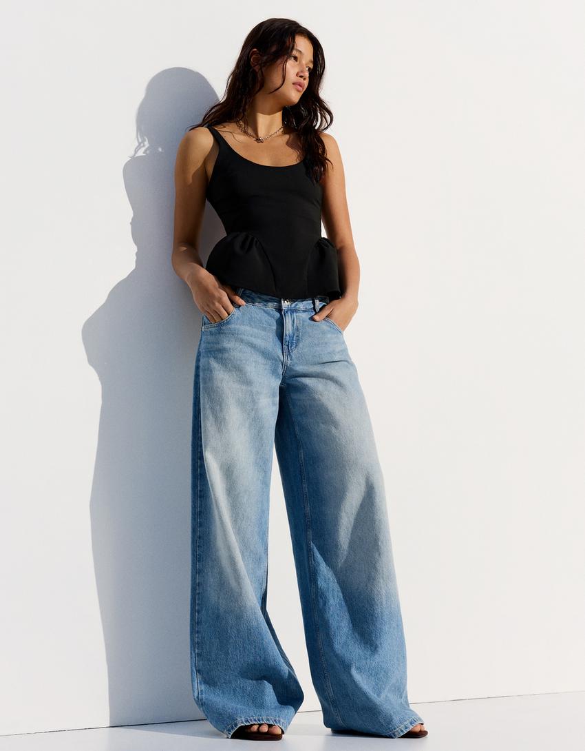 Peplum askılı top-Siyah