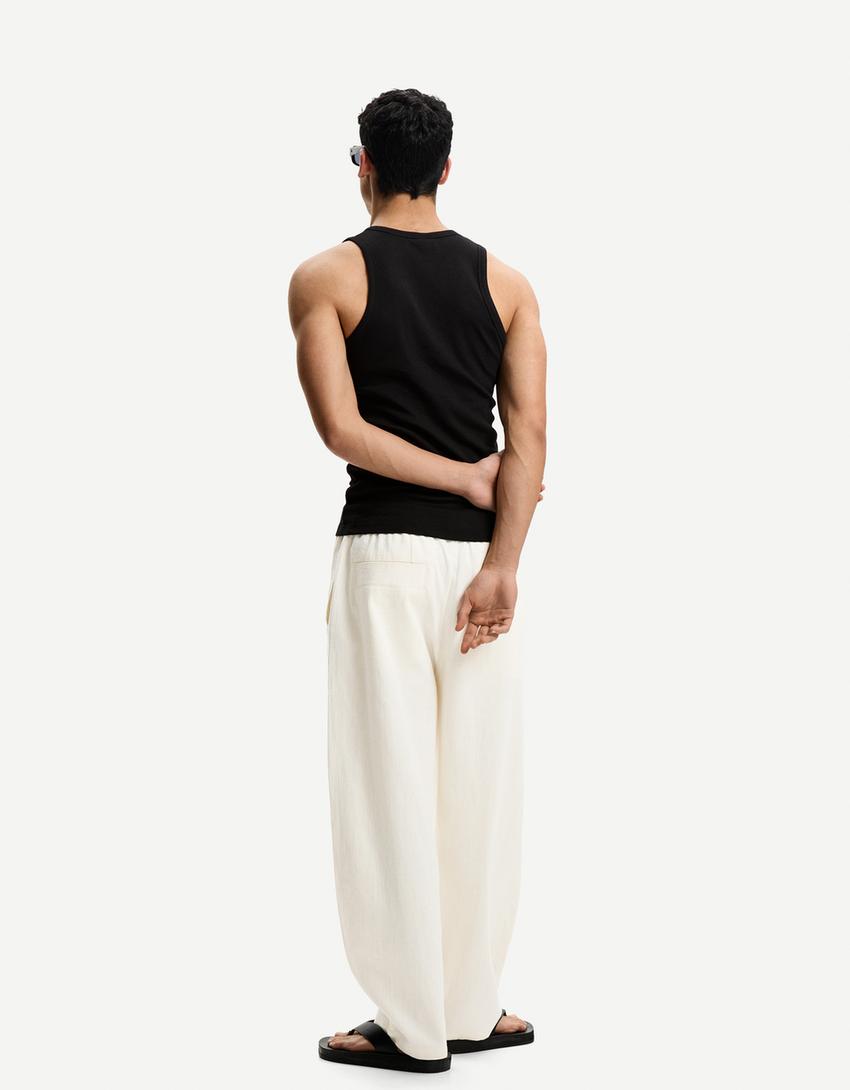 Linen blend tailored baggy pants
