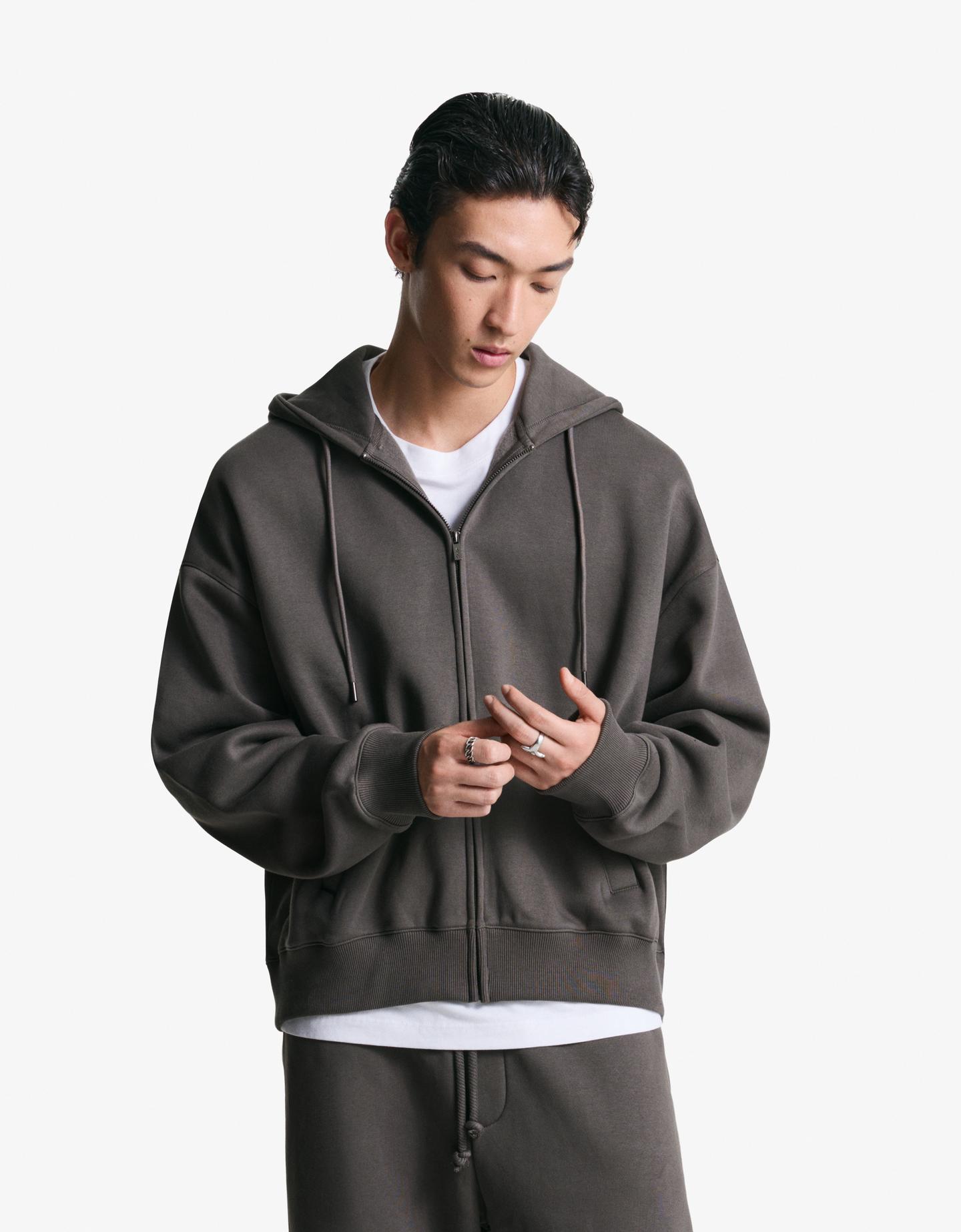 Bershka Sudadera Cremallera Capucha Hombre S Gris
