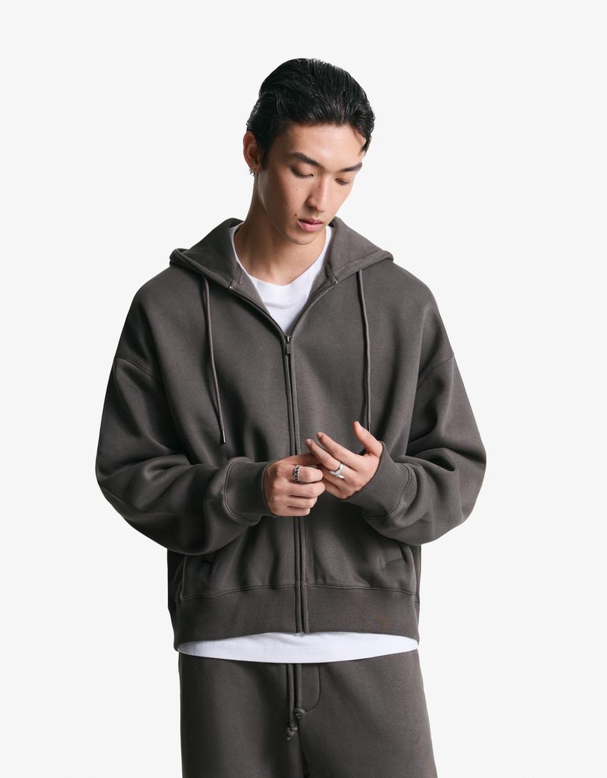 Zip-up hoodie-Grey-0