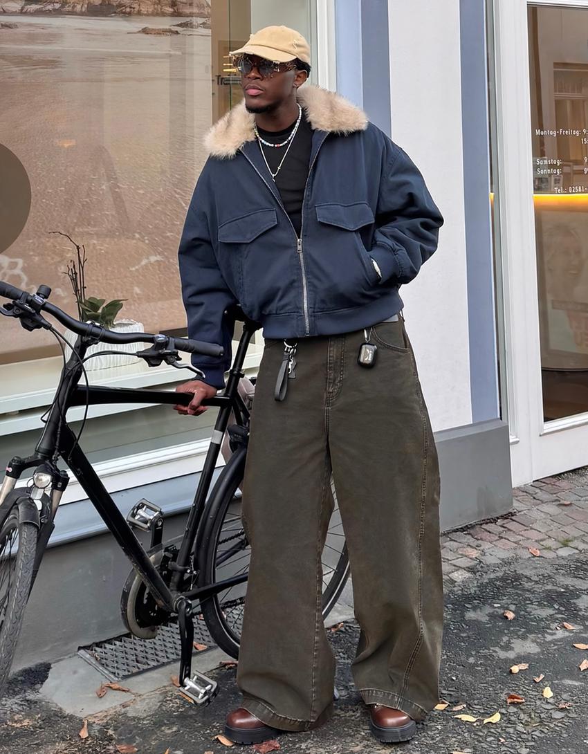 Mumlu görünümlü megabaggy fit pantolon-Haki