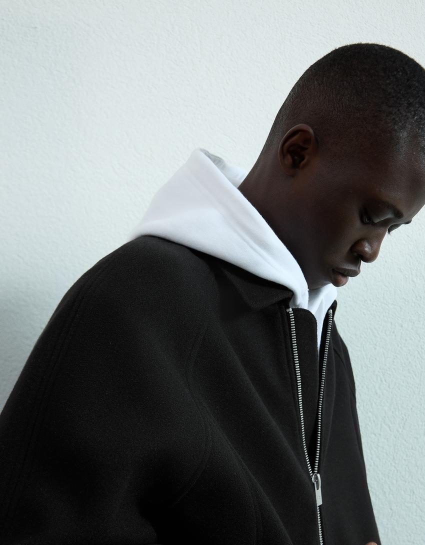 Synthetic wool trucker jacket-Black