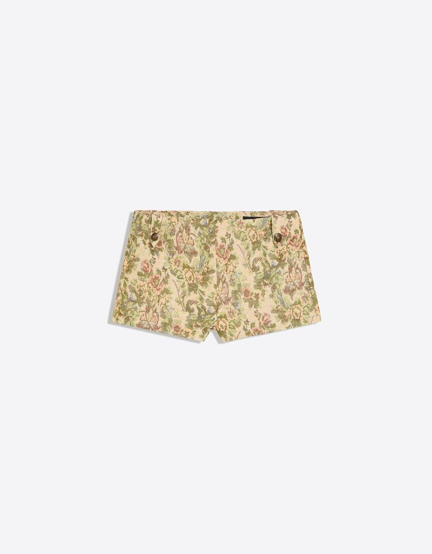 Short mini jacquard dettaglio bottoni-Verde