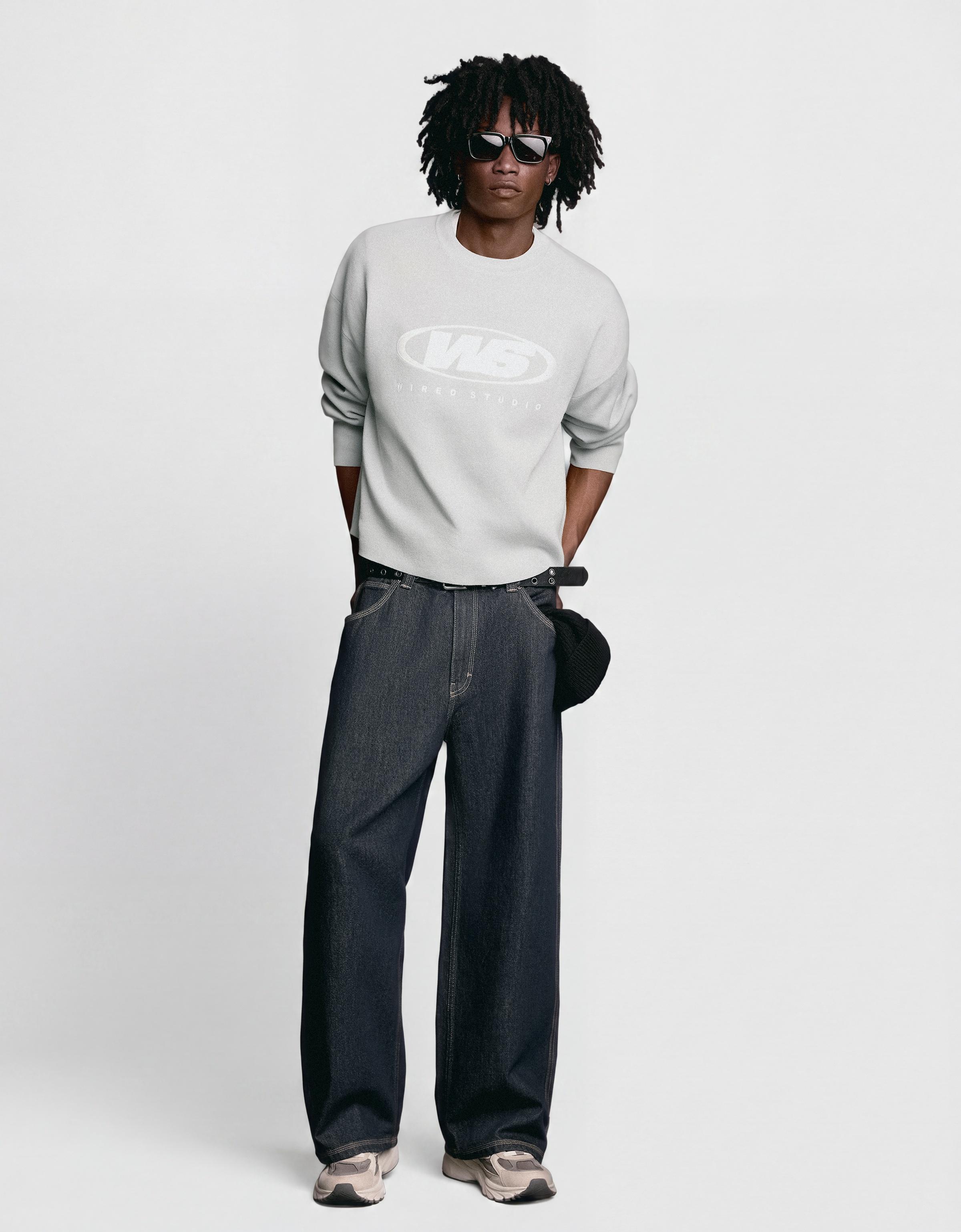 Printed round neck jumper — Grey