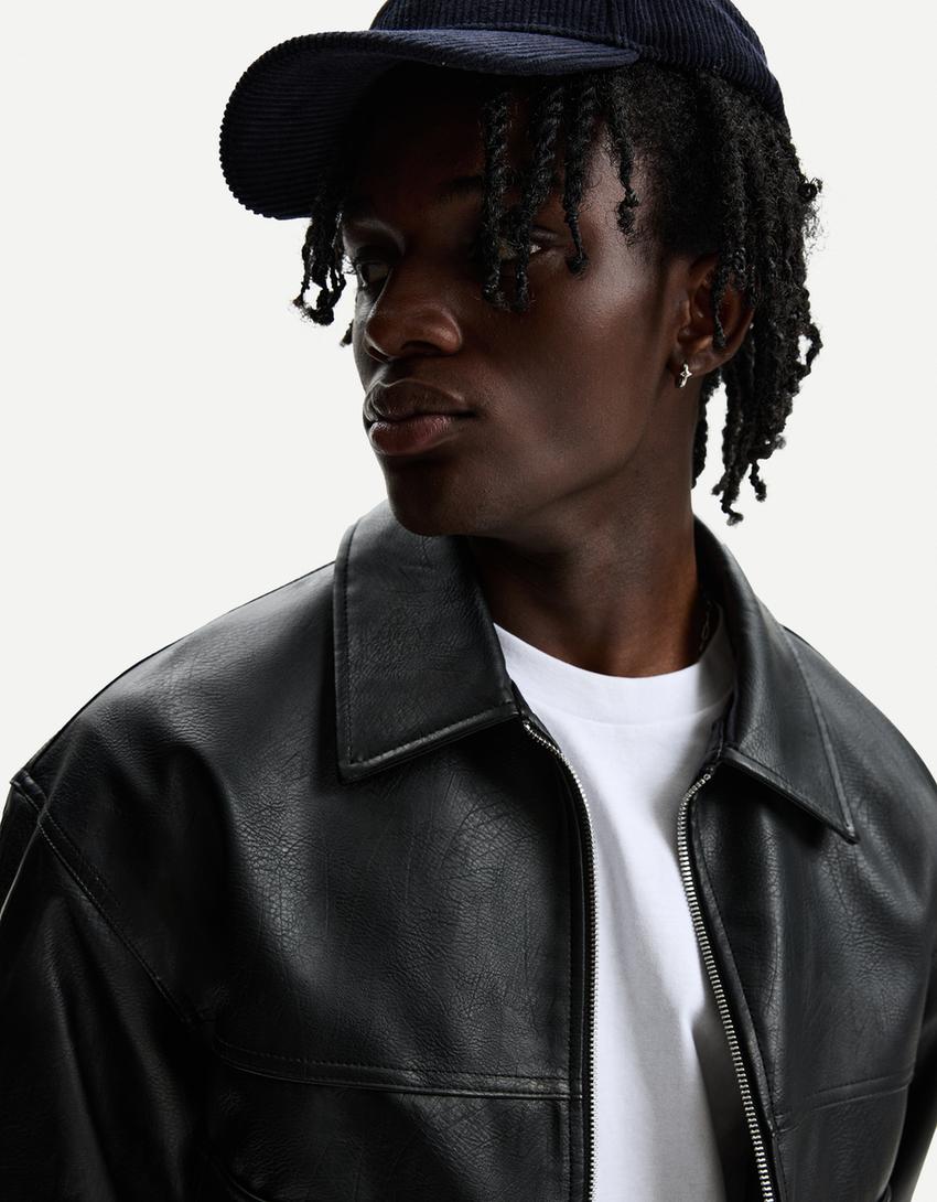 Leather effect jacket-Black