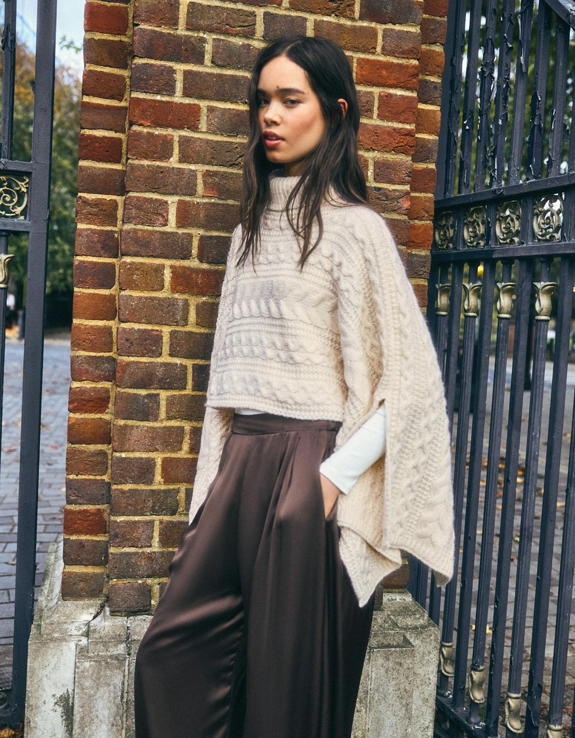 Braided high neck cape jumper