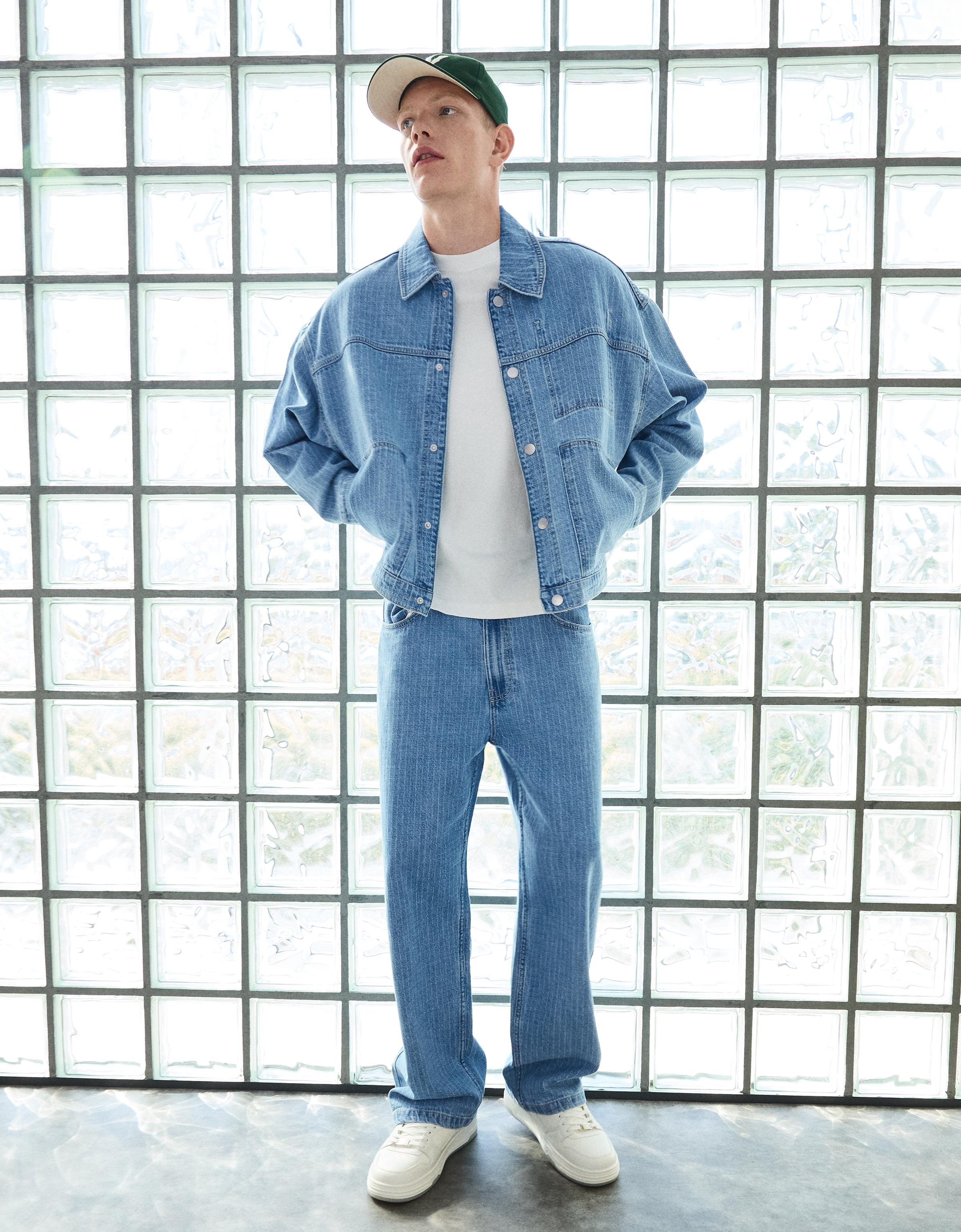 Textured check jeans — Light blue