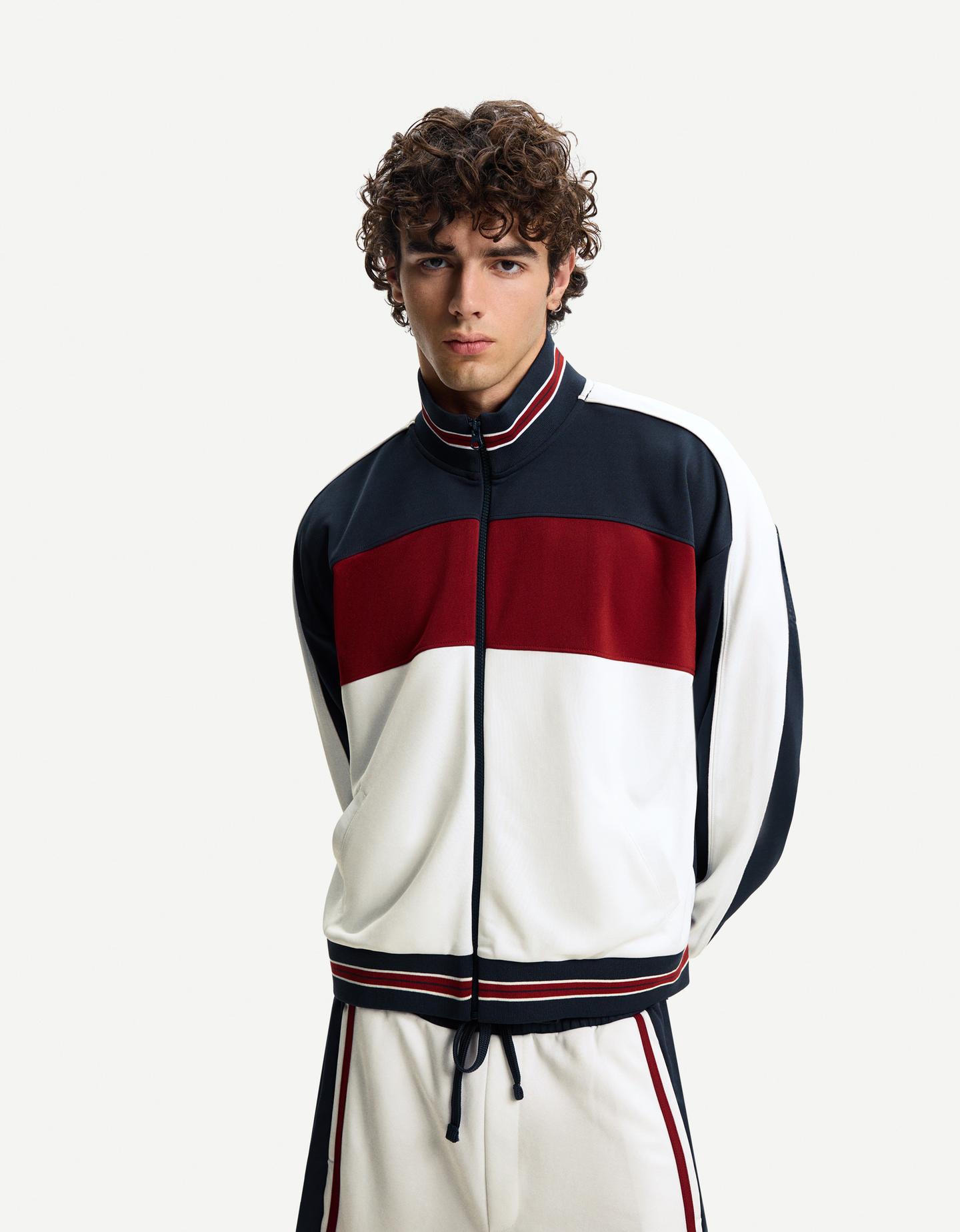 Bershka Sweat Technique Sport Fermeture Éclair Homme S Blanc Cassé