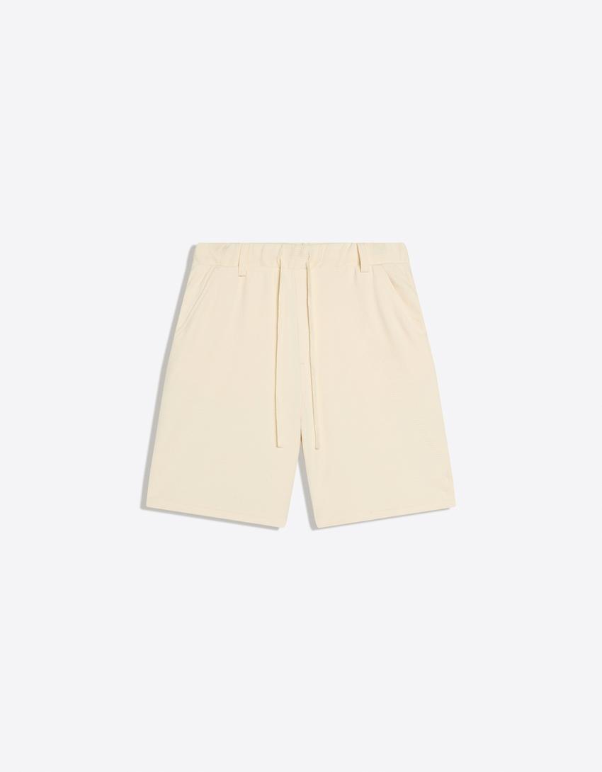 Gofre kumaş skater bermuda-Kirli beyaz