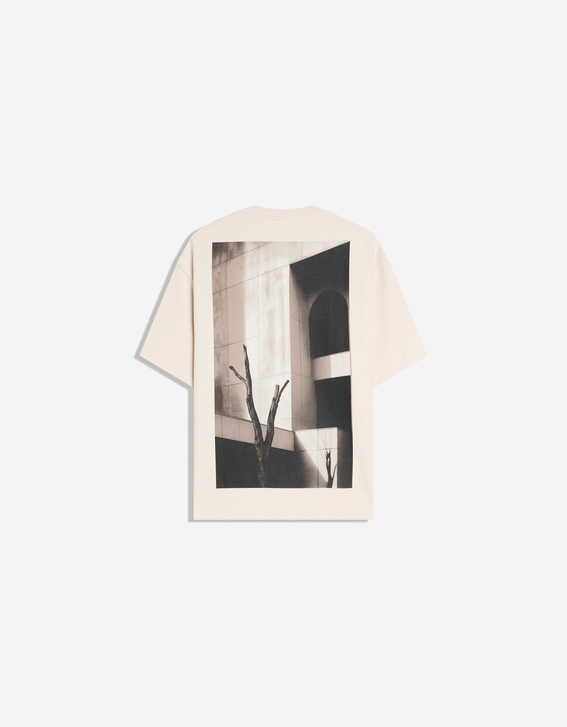 Short sleeve fleece print T-shirt — Sand