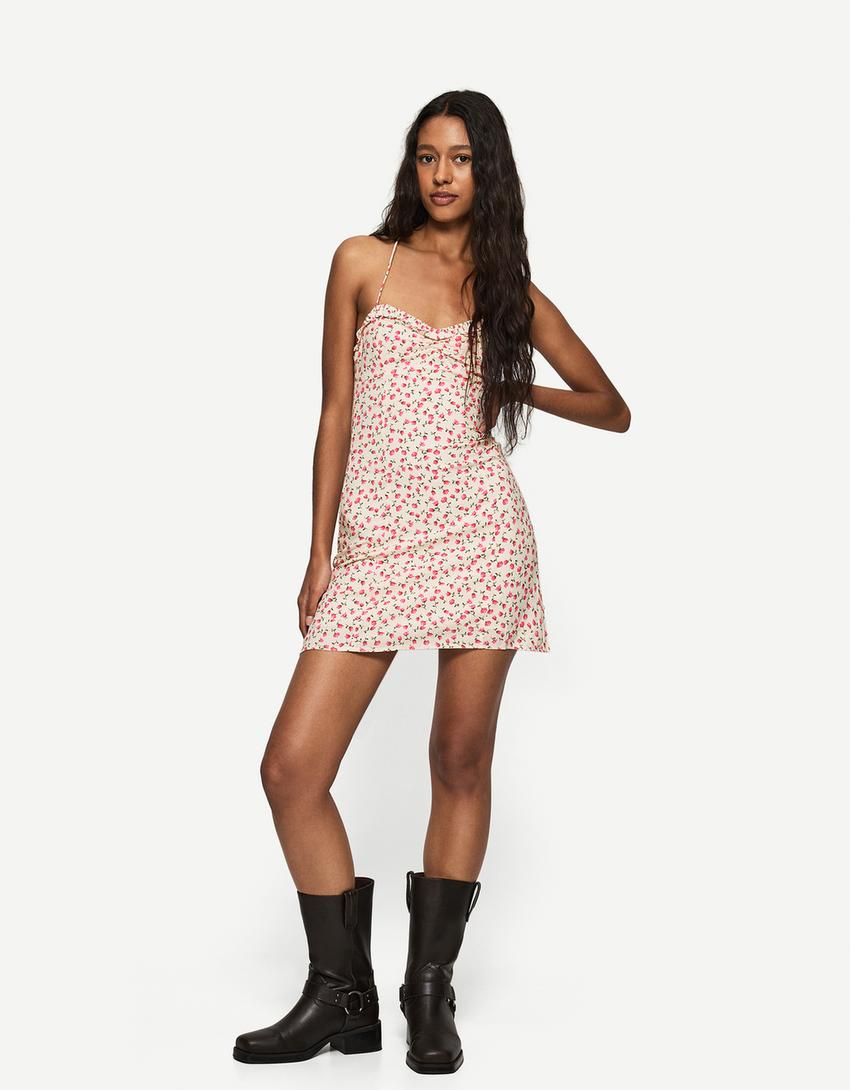 Printed strappy mini dress-Multicolored