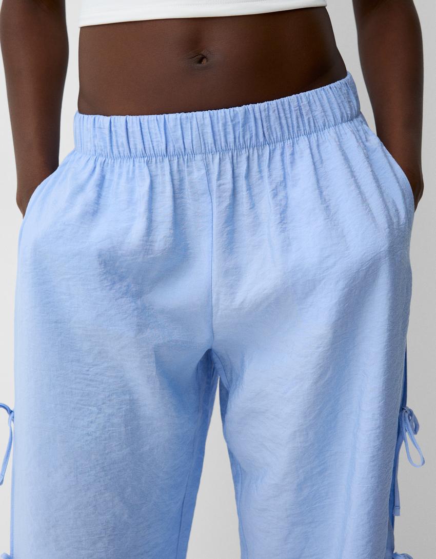 Flowing pants with side ties-Light blue-6