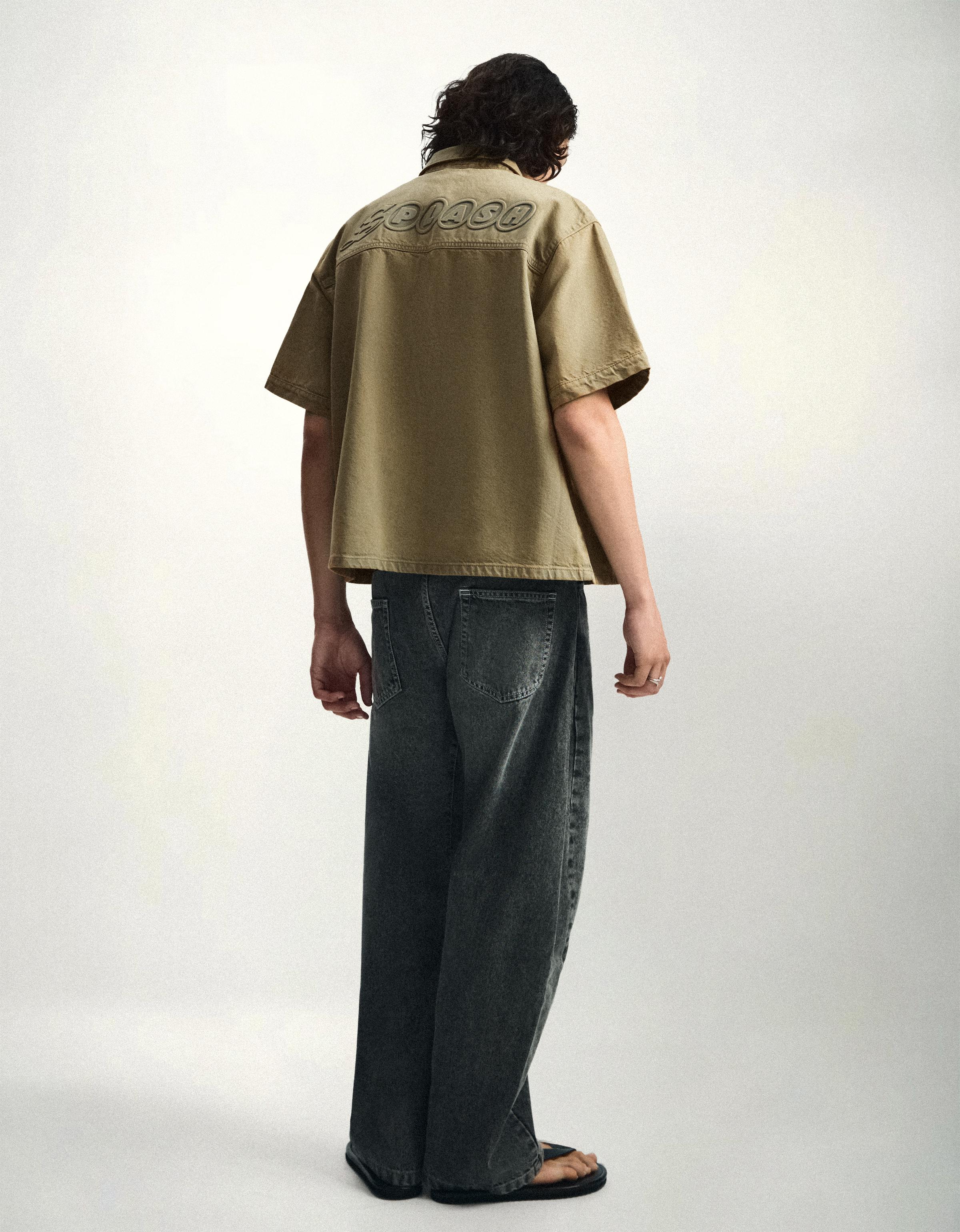 Short sleeve boxy textured shirt — Khaki