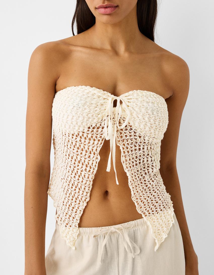 توب شريطي ريفي-أبيض مطفي-5