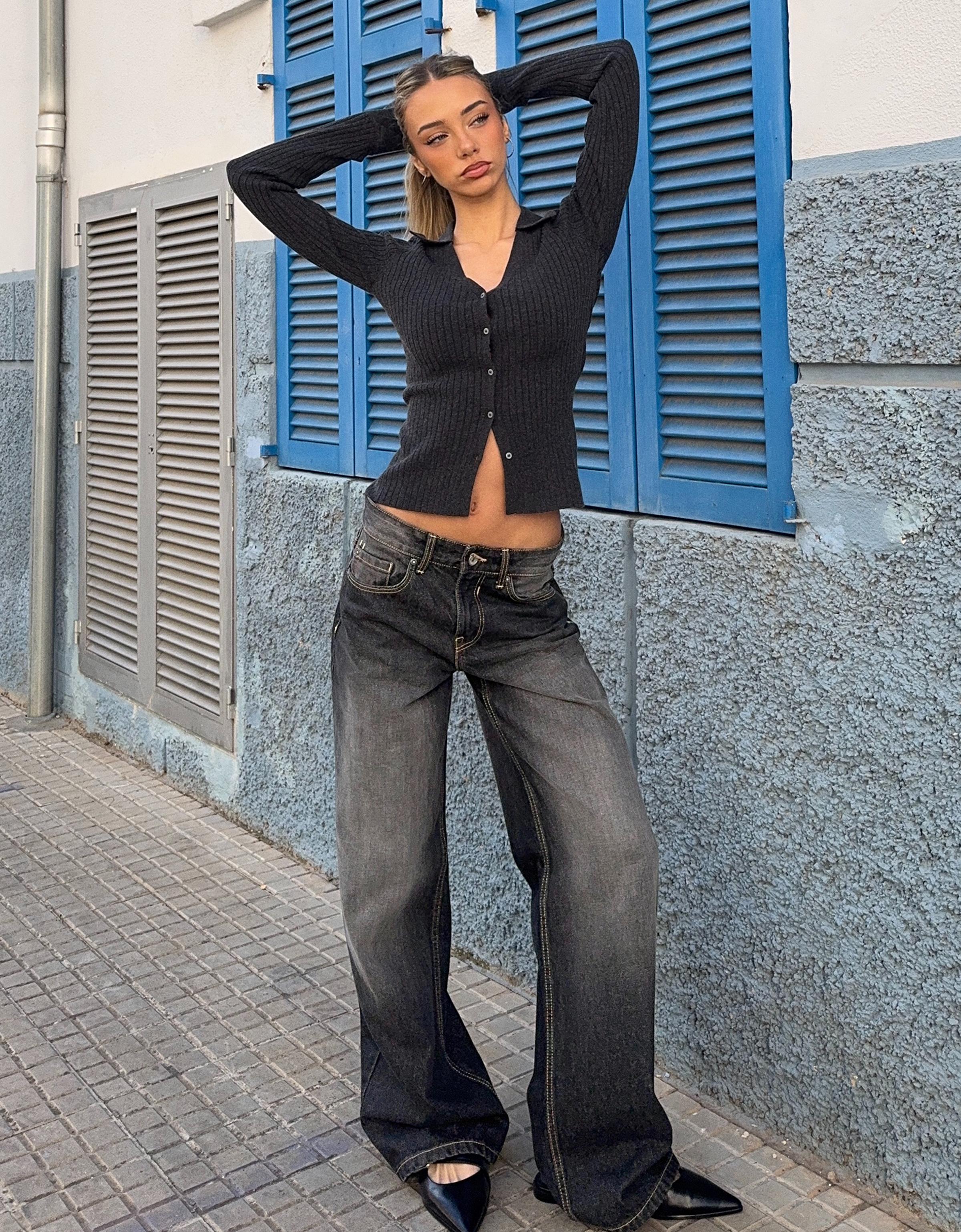 Bershka Denim Boyfriend Fit Mujer Negro