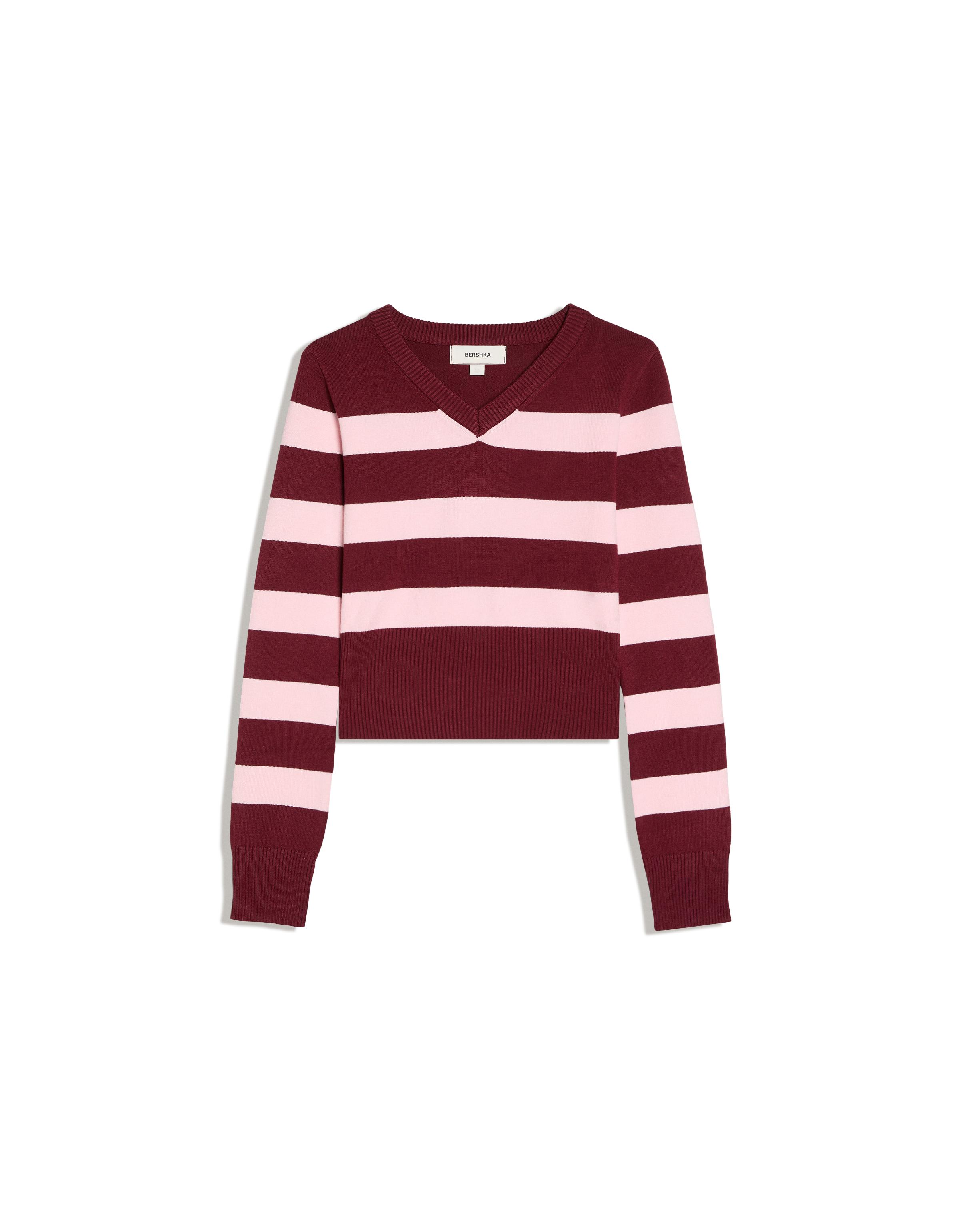 Embroidered V-neck jumper — Burgundy