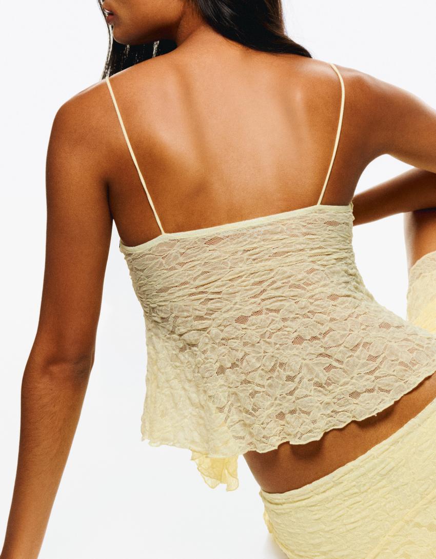 Strappy lace top-Yellow-1