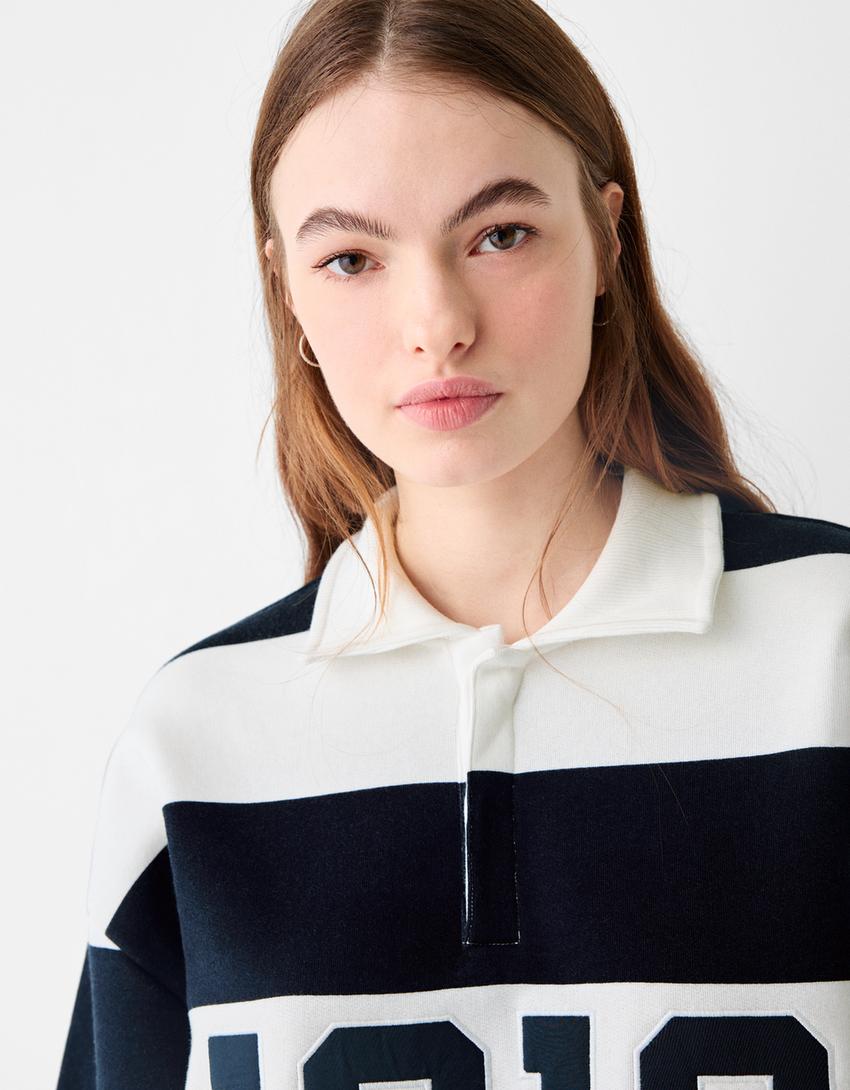 Embroidered UCLA polo collar sweatshirt-Off white-2