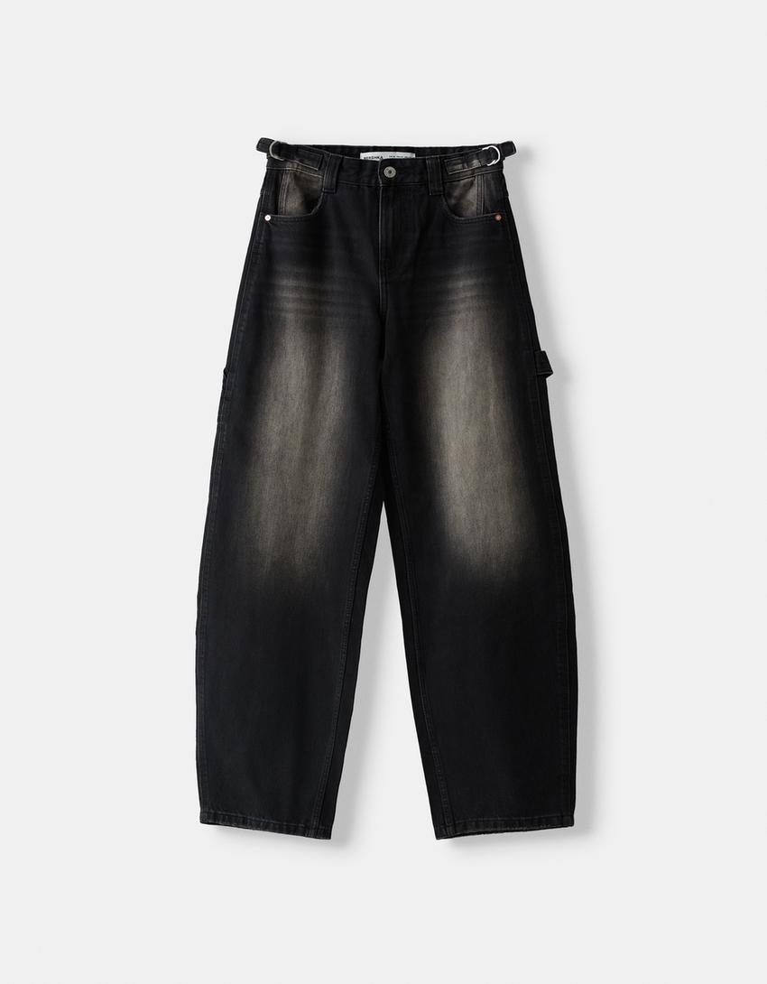 Adjustable balloon fit carpenter jeans-Brown